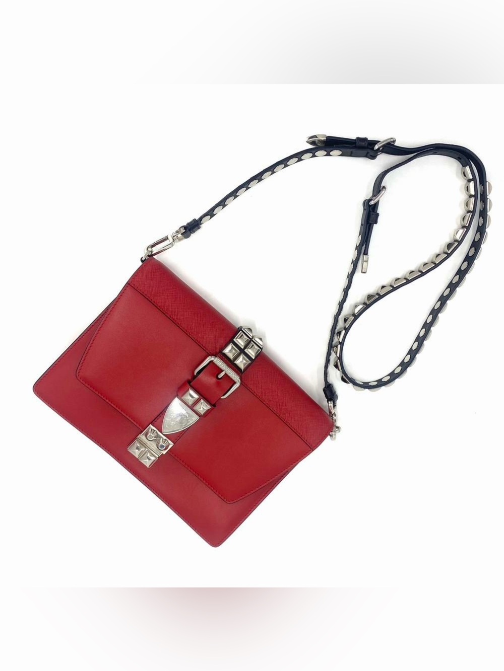 PRADA Elektra Shoulder Crossbody Bag Studded Red/Black Leather